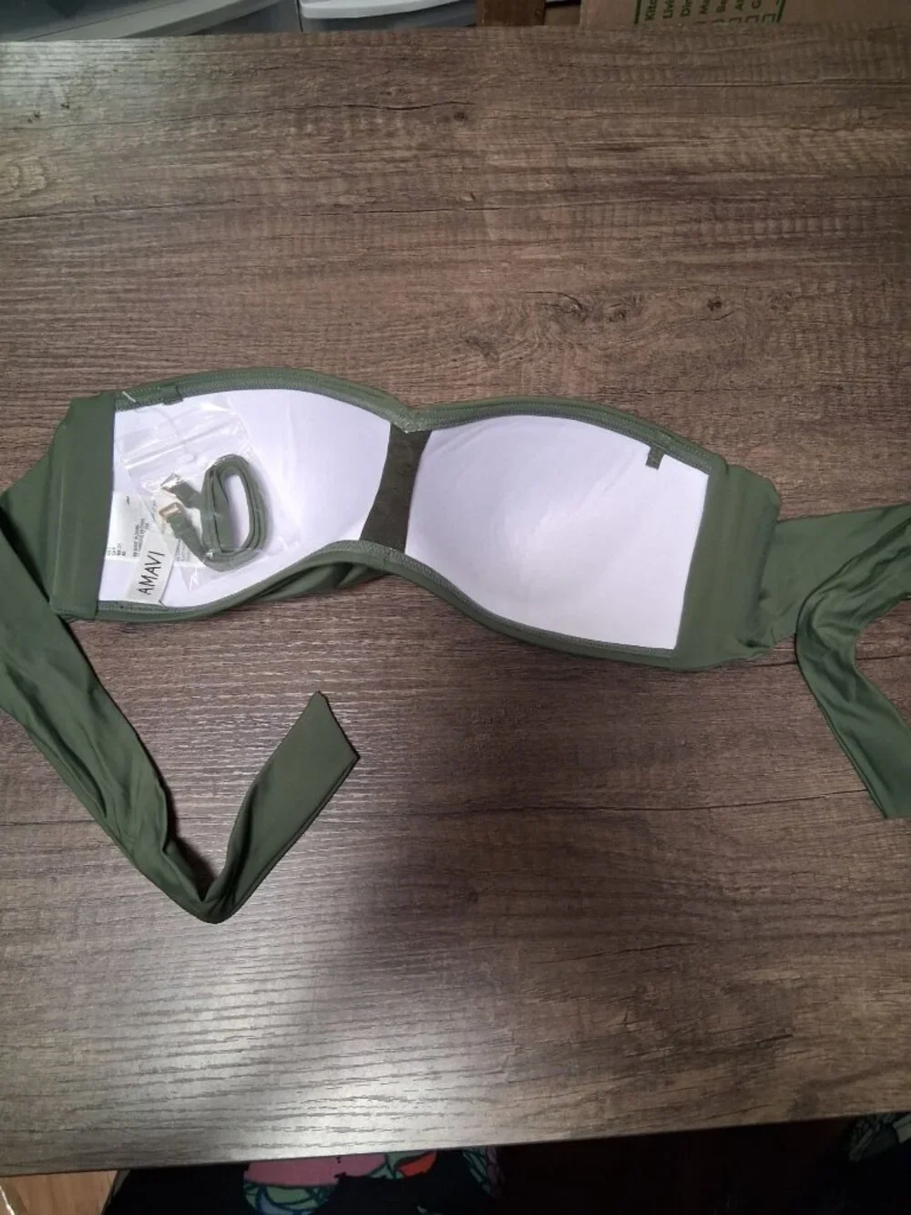 NWOT AMAVI Twist Front Bikini Top Swimsuit Olive Green Strapless Size Small